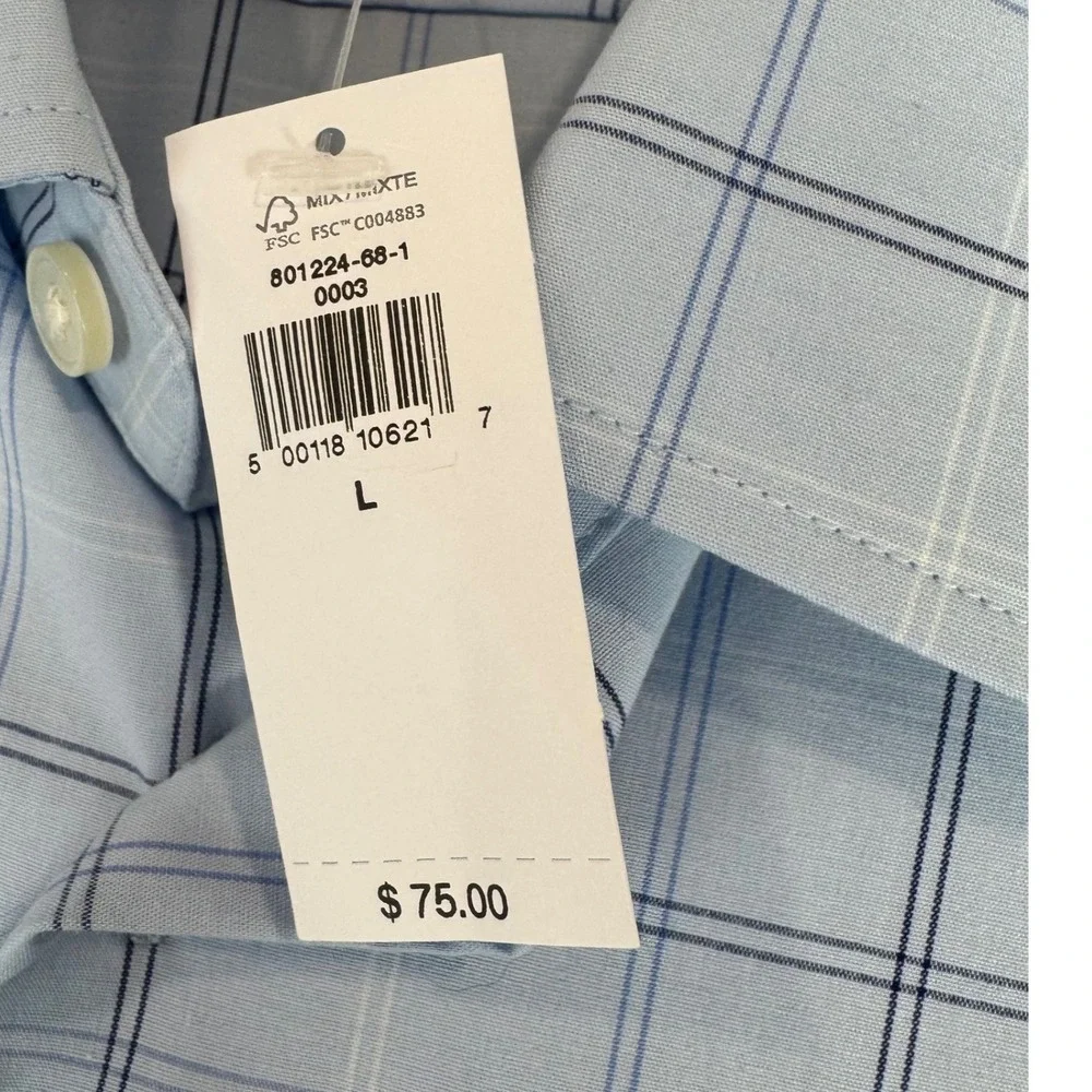 Banana Republic NEW Mens Athletic Fit Dress Shirt L Blue Plaid Wrinkle Resistant